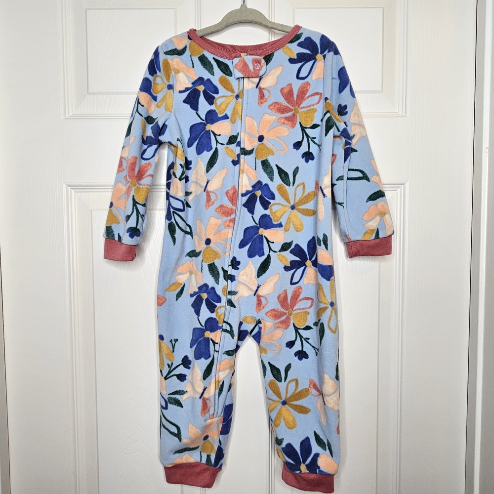 Carter's Girls Fleece Onesie Pajamas Blue Floral Jumpsuit Kids 2T